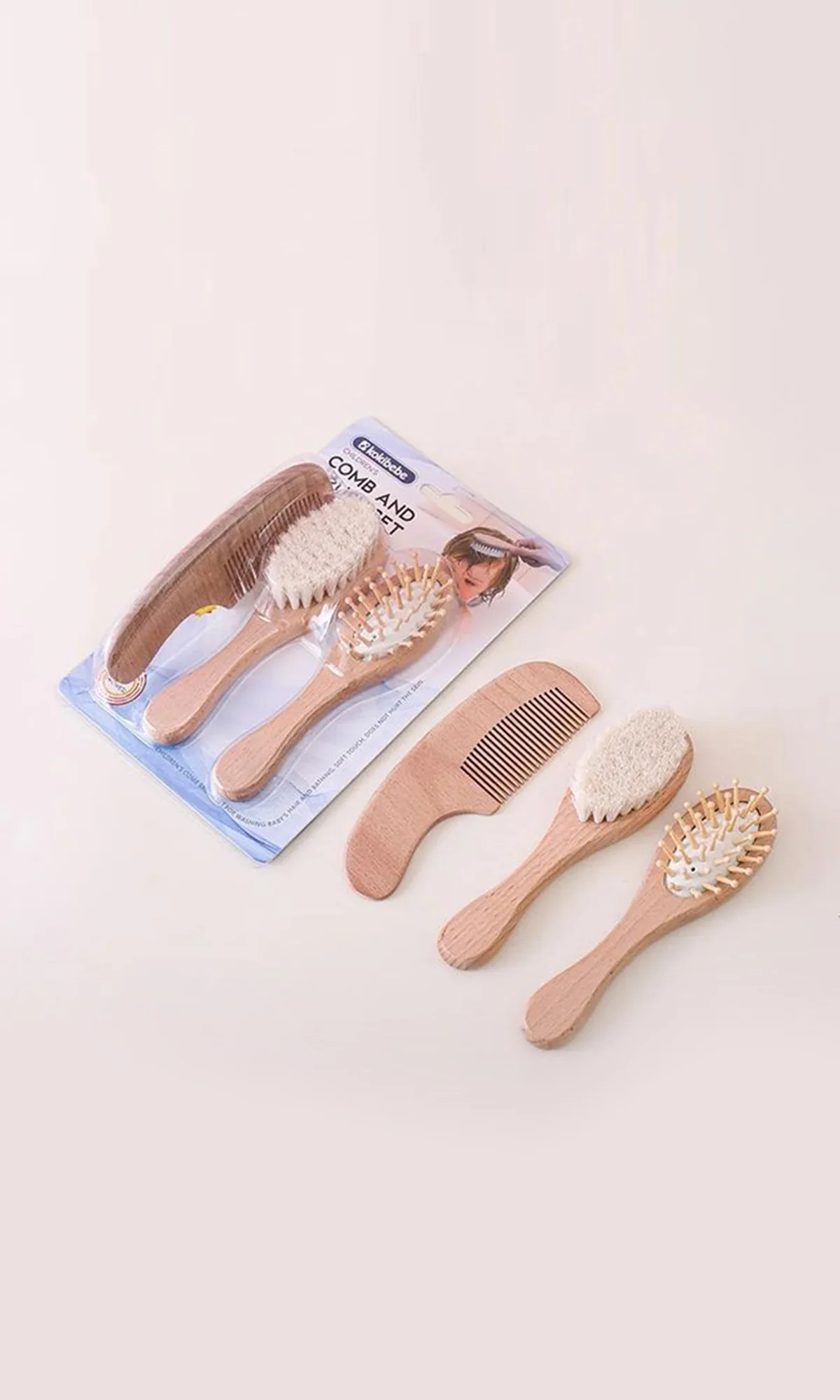 3-Piece Natural Wooden Baby Brush & Comb Set - Image 2