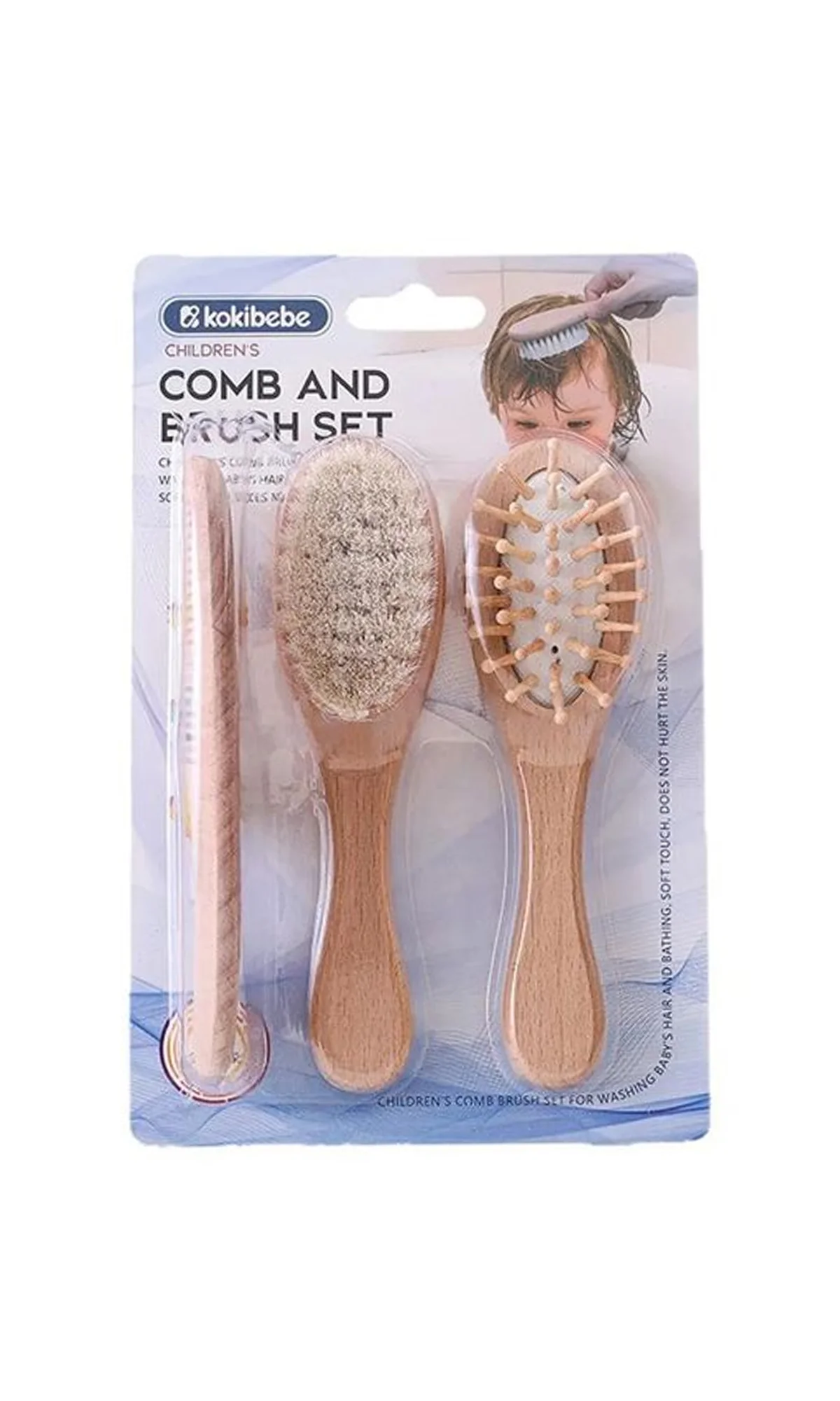 3-Piece Natural Wooden Baby Brush & Comb Set - Image 3