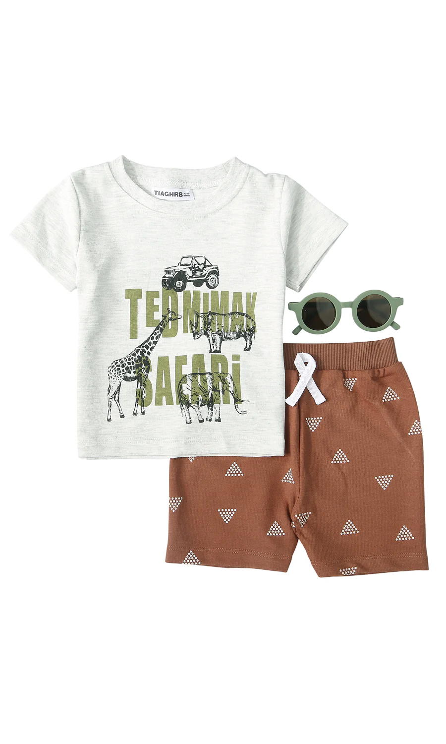 Baby Boys 3-Piece Suit White Brown Safari Print