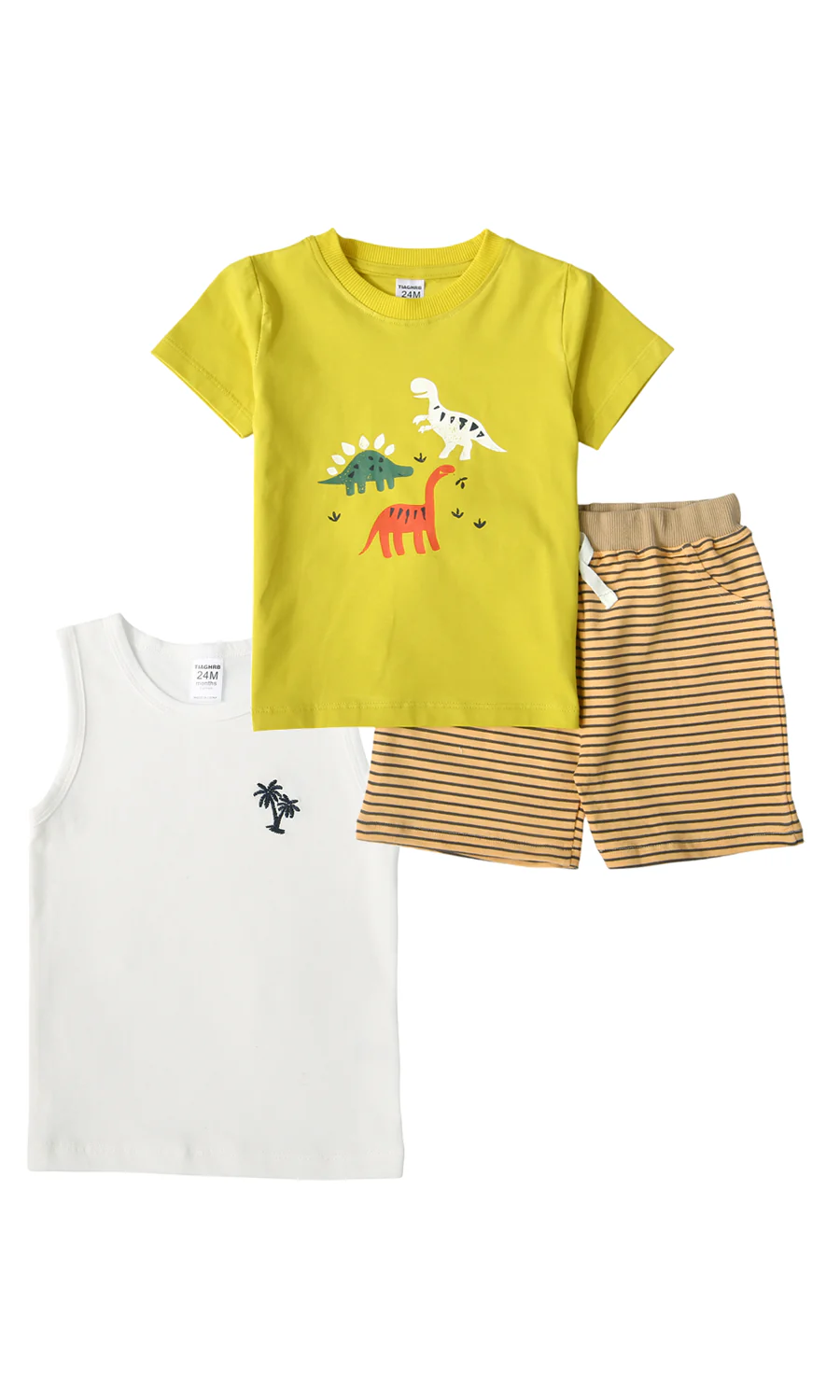 Baby Boys 3 Piece Suit Yellow Dinosaur Print