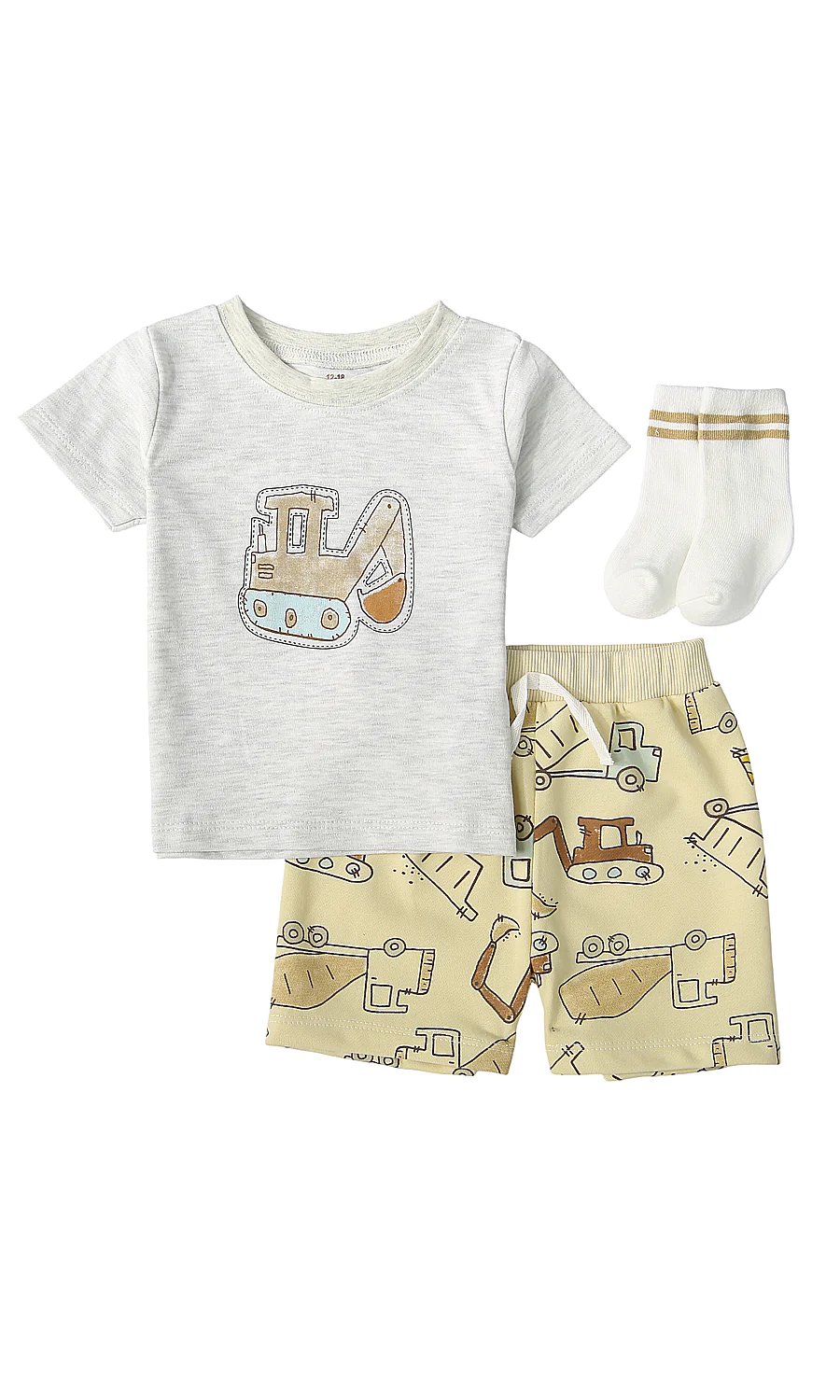 Baby Boys 3 Piece Summer Suit White Yellow Construction Print