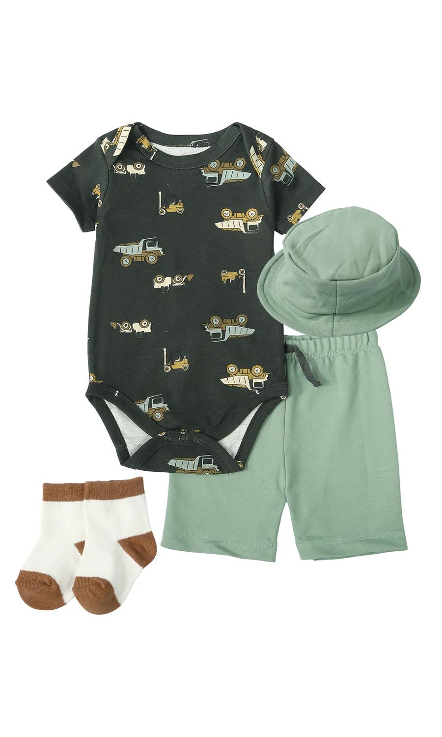 Baby Boys 4 Piece Suit Charcoal Sage Green Truck Print