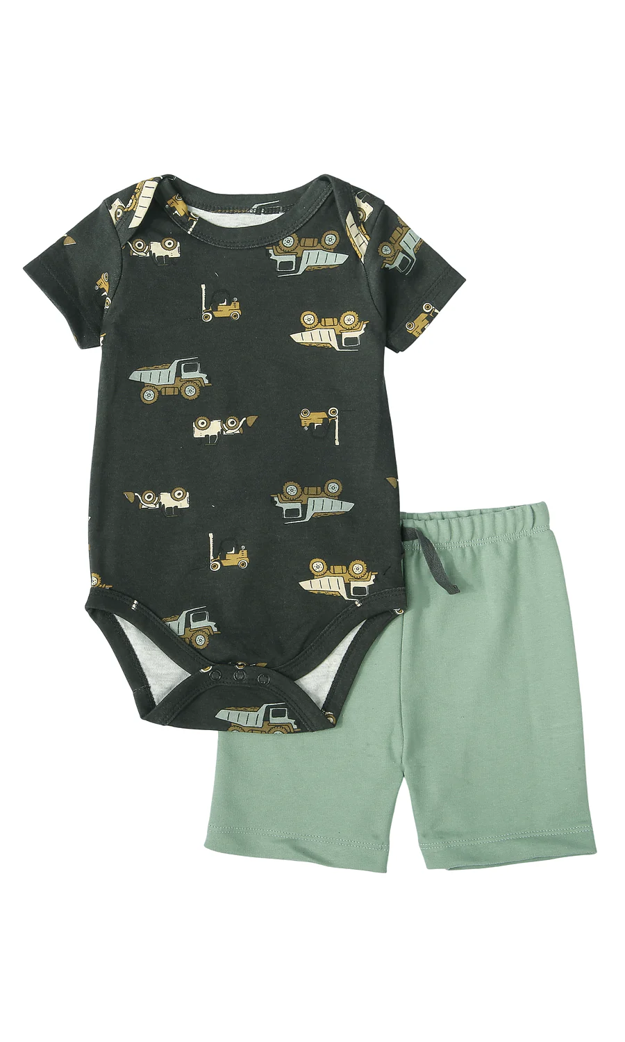 Baby Boys 4 Piece Suit Charcoal Sage Green Truck Print - Image 2