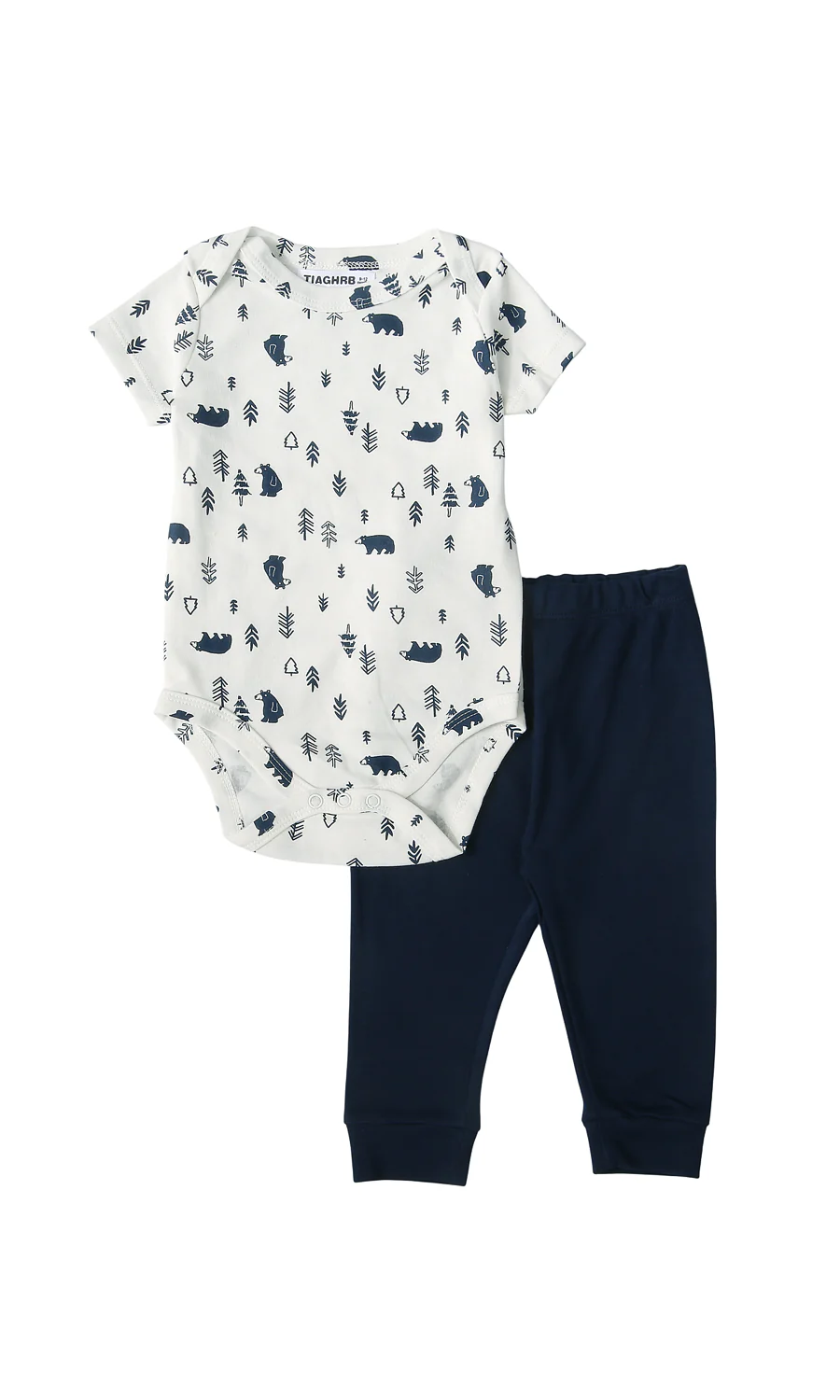 Baby Boys 4-Piece Suit White Navy Blue Bear Forest Print - Image 2