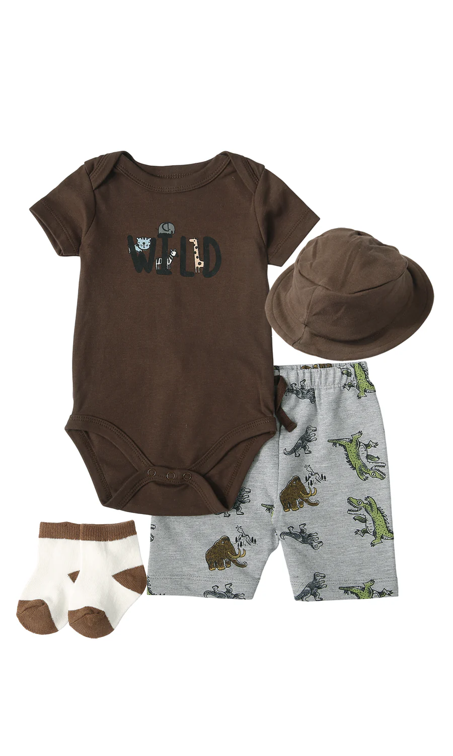 Baby Boys 4 Piece Summer Suit Brown Grey Wild Animal Print