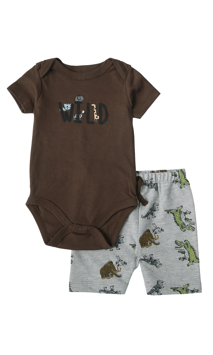 Baby Boys 4 Piece Summer Suit Brown Grey Wild Animal Print - Image 2