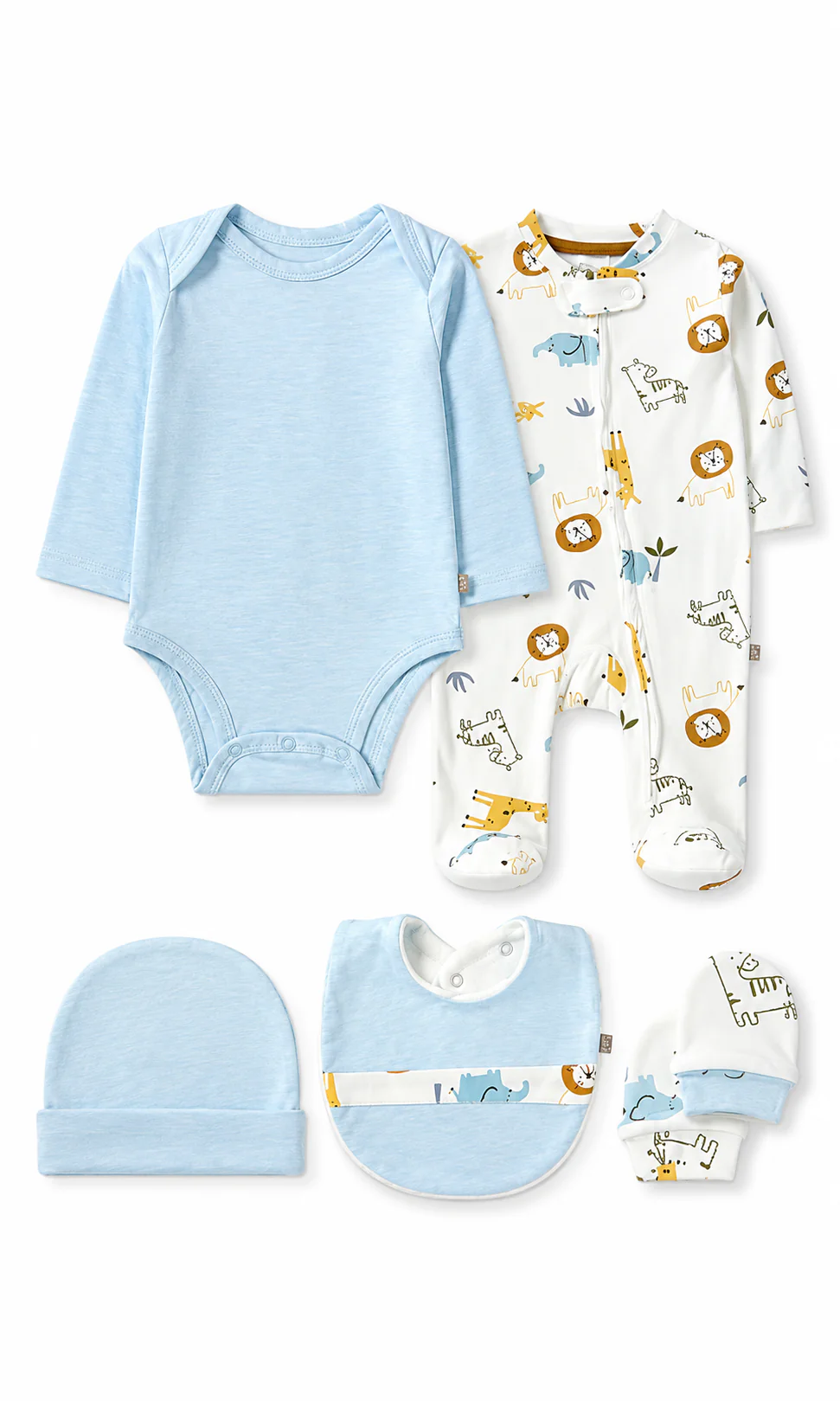 Baby Boys 5-Piece Gift Set Sky Blue Safari Animal Print