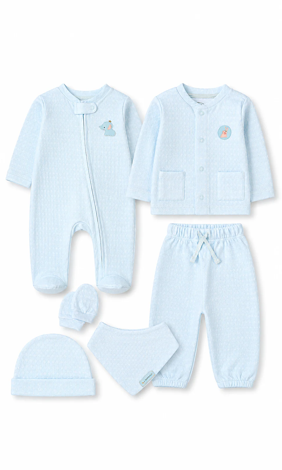 Baby Boys 6-Piece Gift Set Ice Blue Elephant Badge