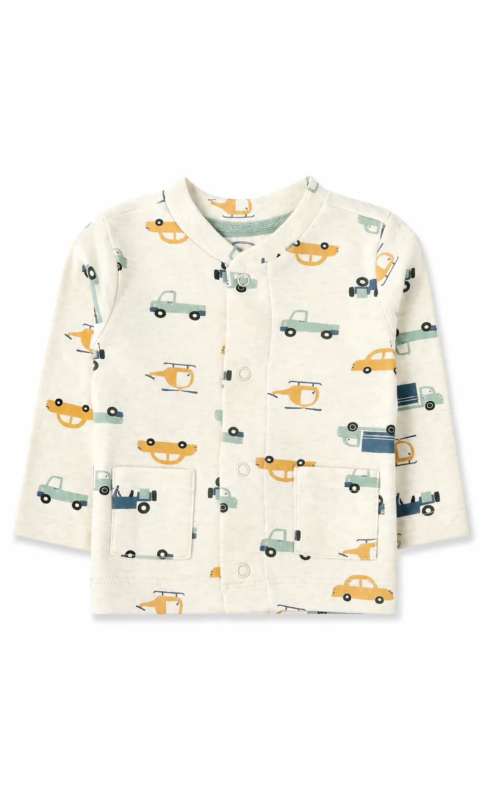 Baby Boys 6-Piece Gift Set Steel Blue Ribbed & Cream Vehicle Print Newborn Layette - Image 2