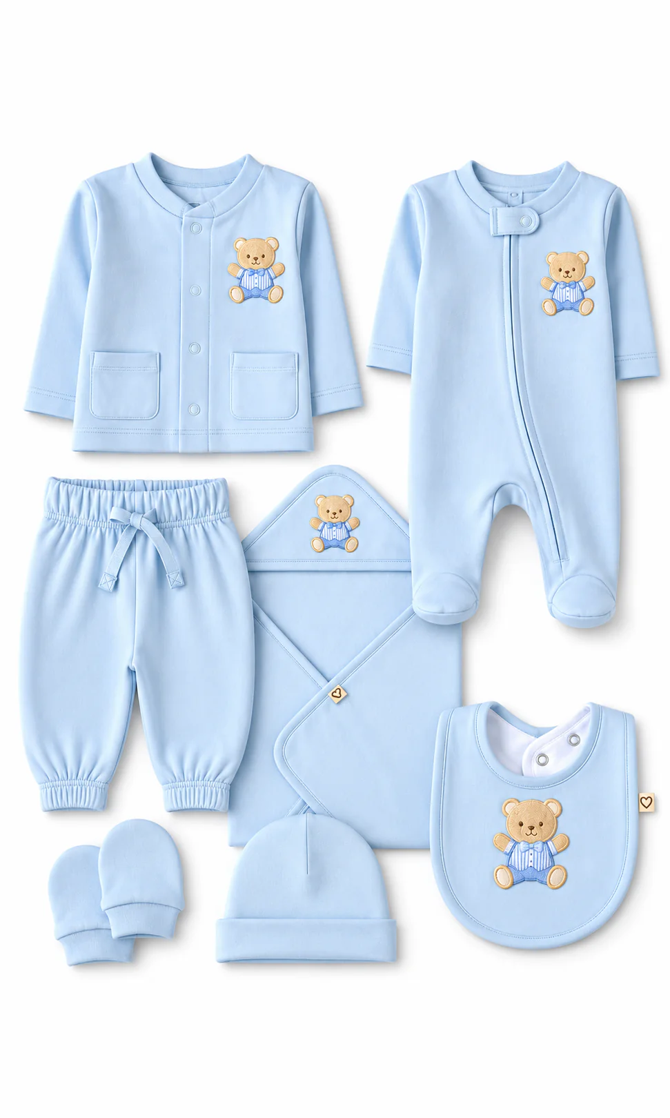 Baby Boys 7-Piece Gift Set Ice Blue Teddy Bear