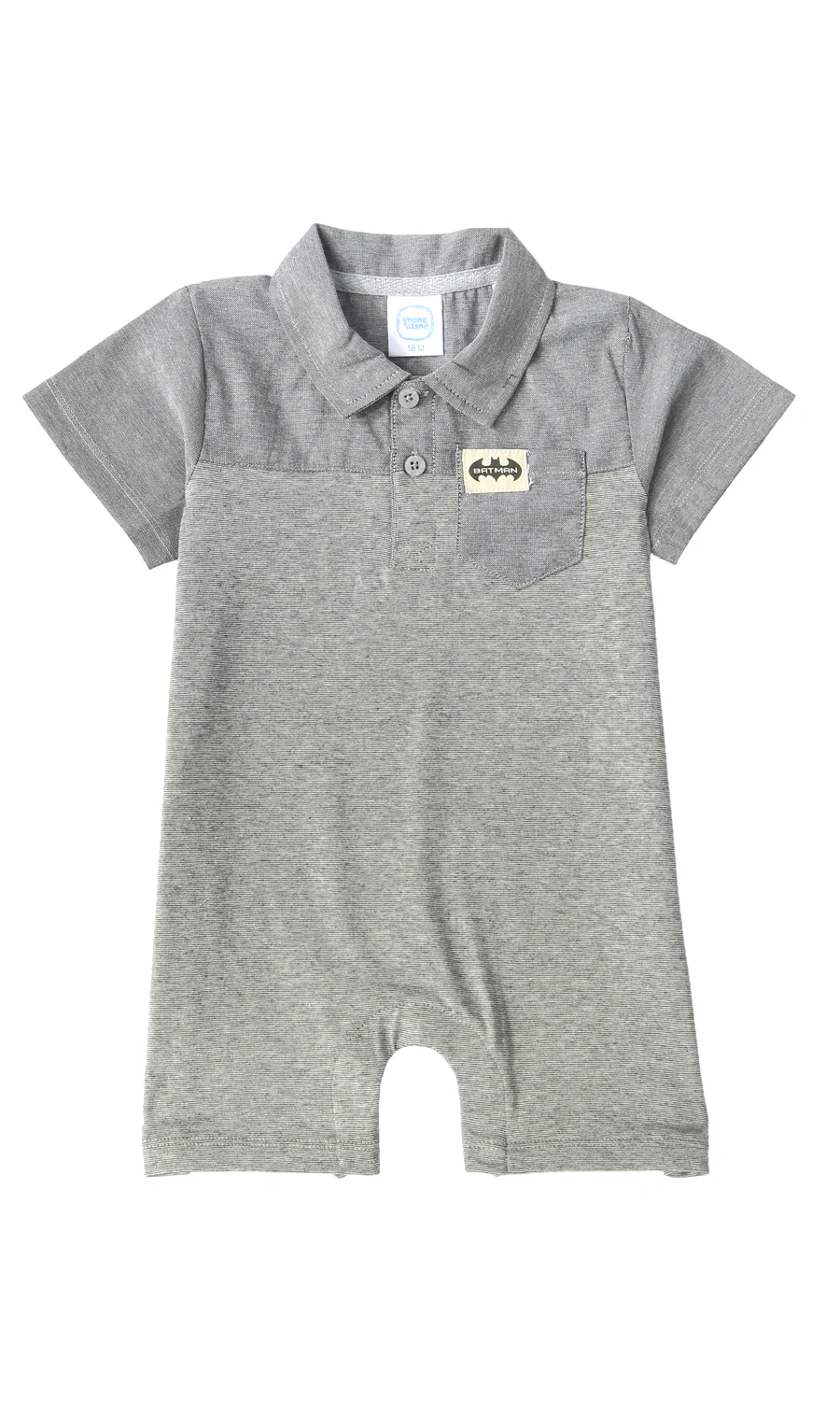 Baby Boys Batman Badge Polo Collar Romper Grey