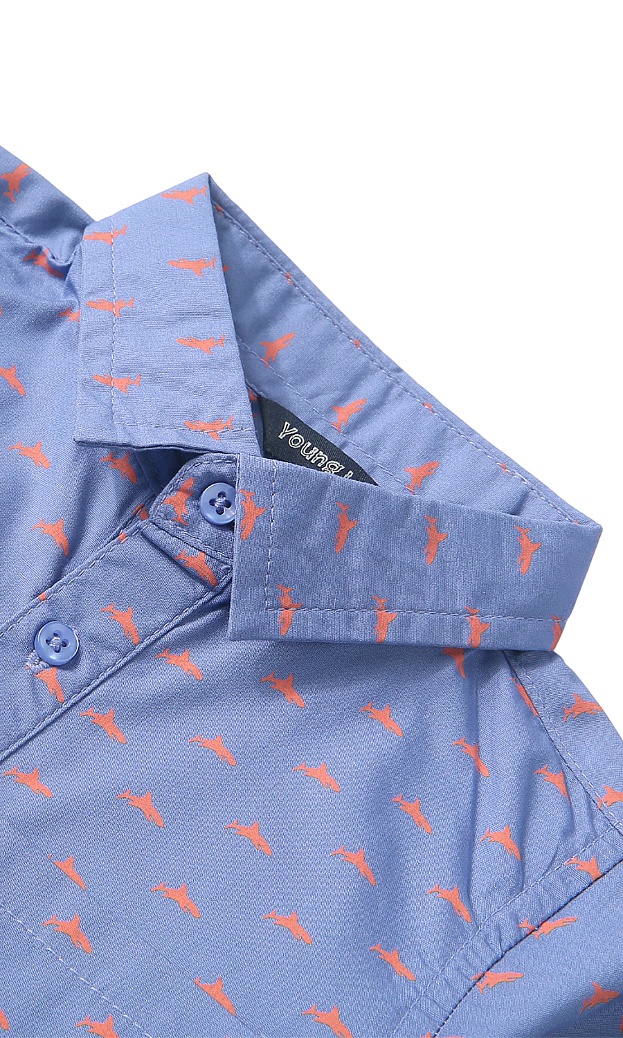 Baby Boys Blue Fish Print Shirt Bodysuit & Navy Shorts Set - Image 2