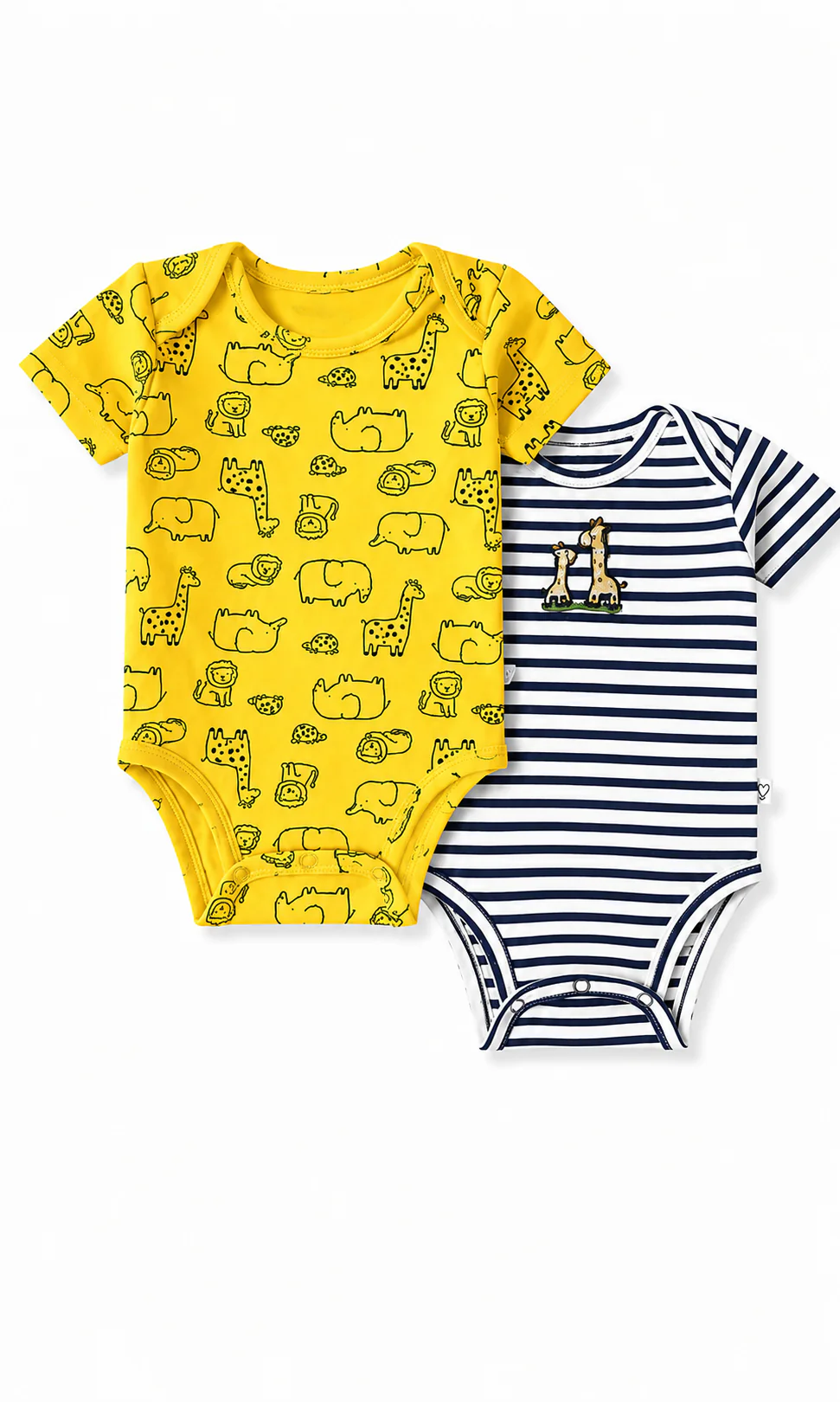 Baby Boys Bodysuit Pack of 2 Safari Animal Print & Navy Stripe