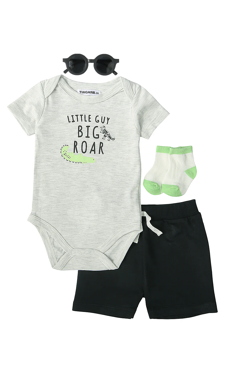 Baby Boys Dinosaur Graphic Bodysuit & Shorts Set Grey Black