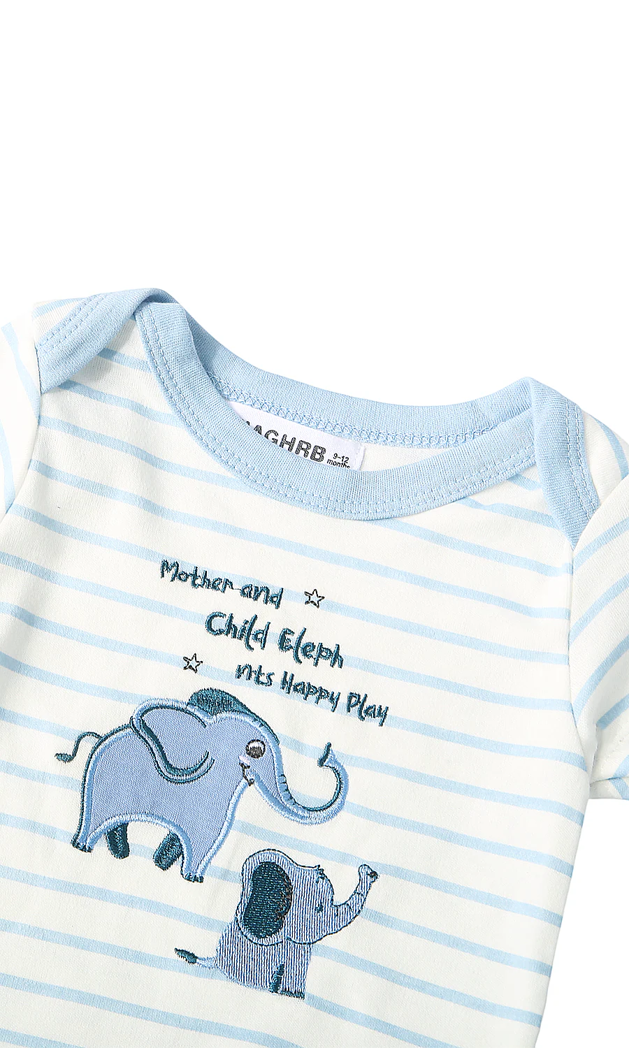 Baby Boys Elephant Stripe Bodysuit & Shorts Set White Steel Blue - Image 2