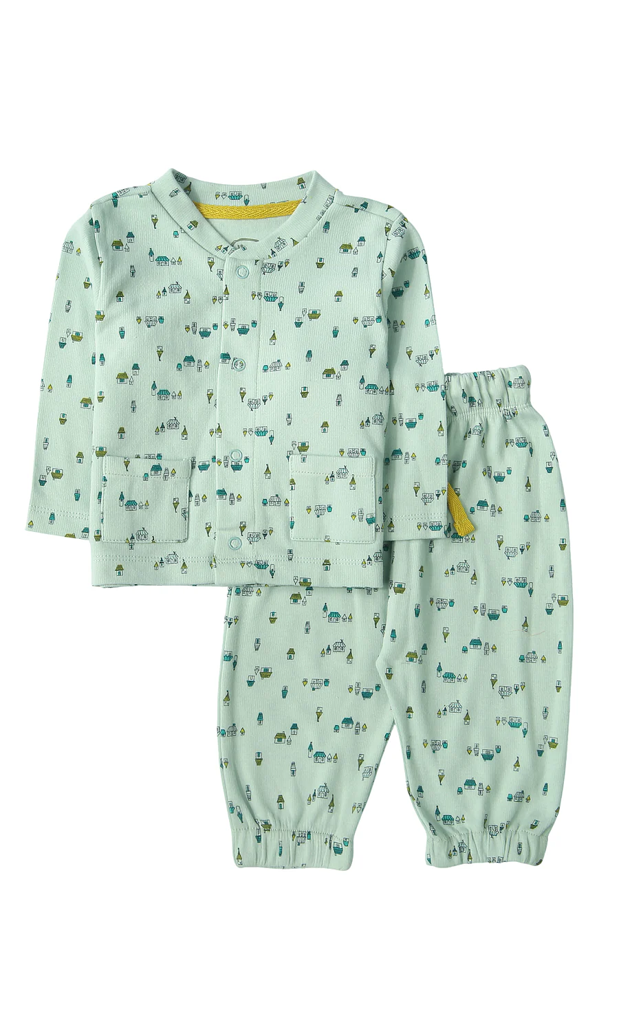 Baby Boys Night Suit Mint Green Mini Town Village Print 2-Piece Pyjama Set