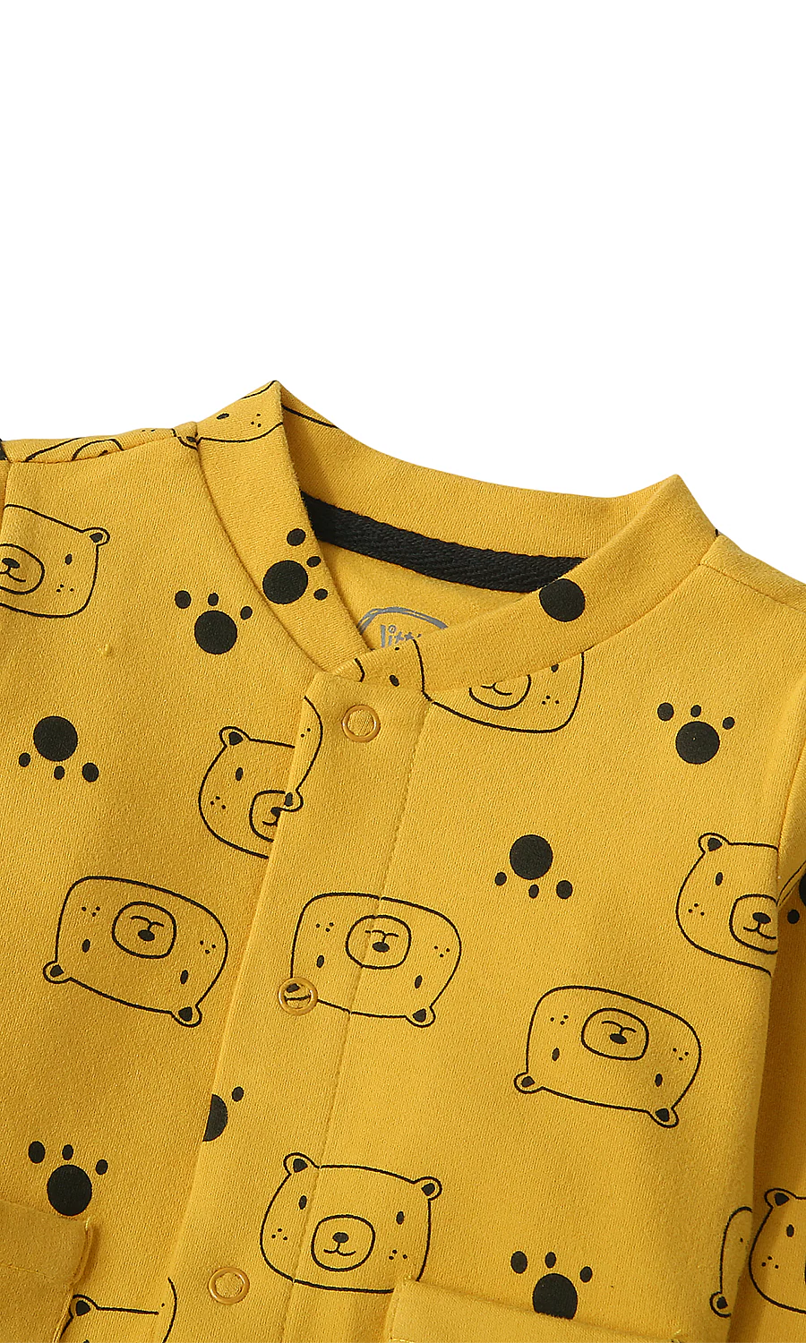 Baby Boys Night Suit Mustard Yellow Bear Face Paw Print 2-Piece Pyjama Set - Image 2