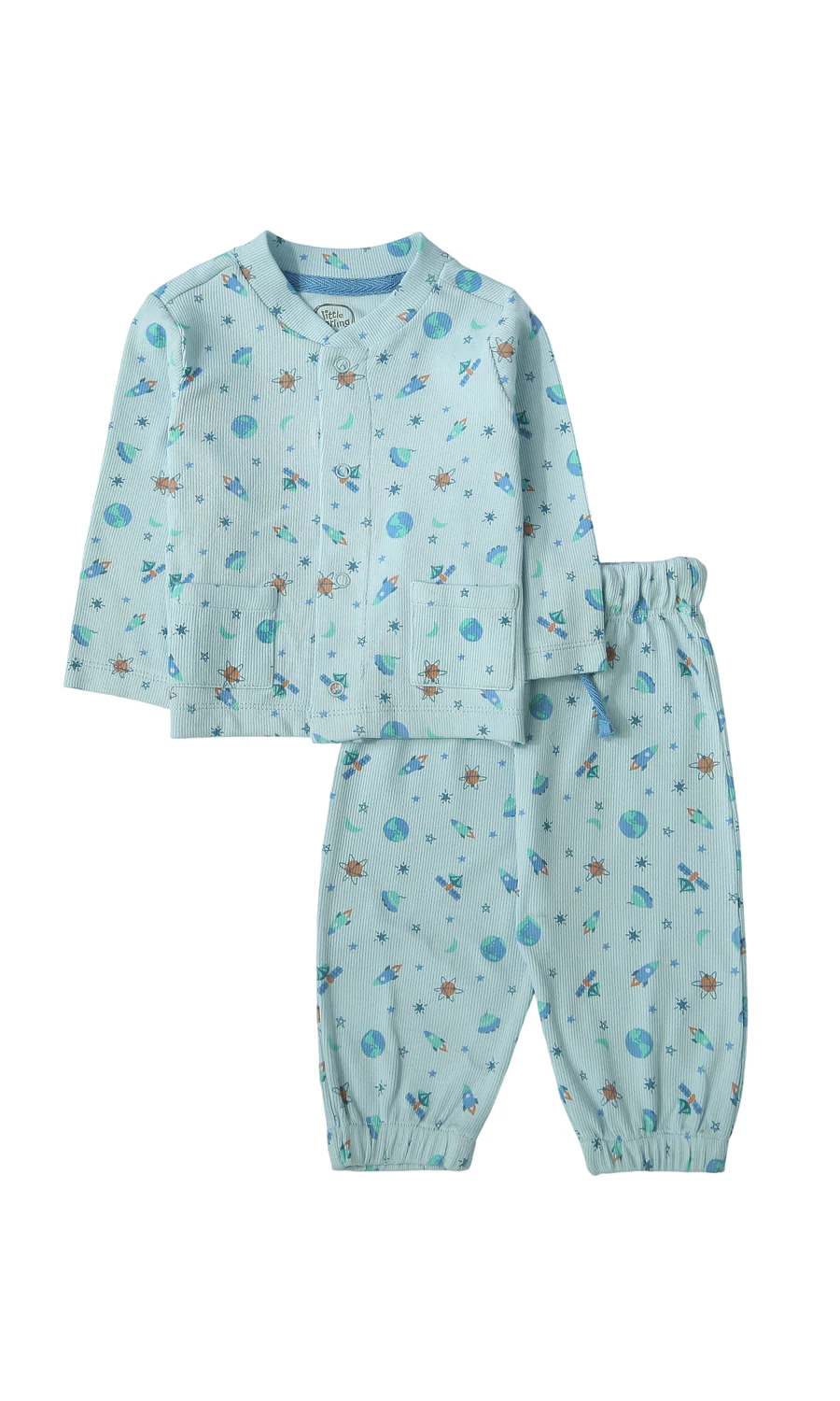Baby Boys Night Suit Sky Blue Outer Space Galaxy Print 2-Piece Pyjama Set