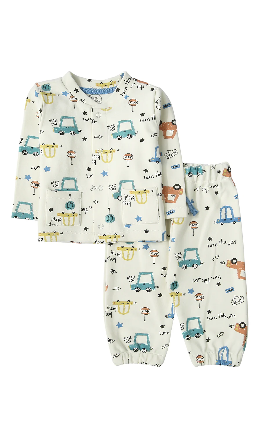 Baby Boys Night Suit White Little Car Transport Print 2-Piece Pyjama Set