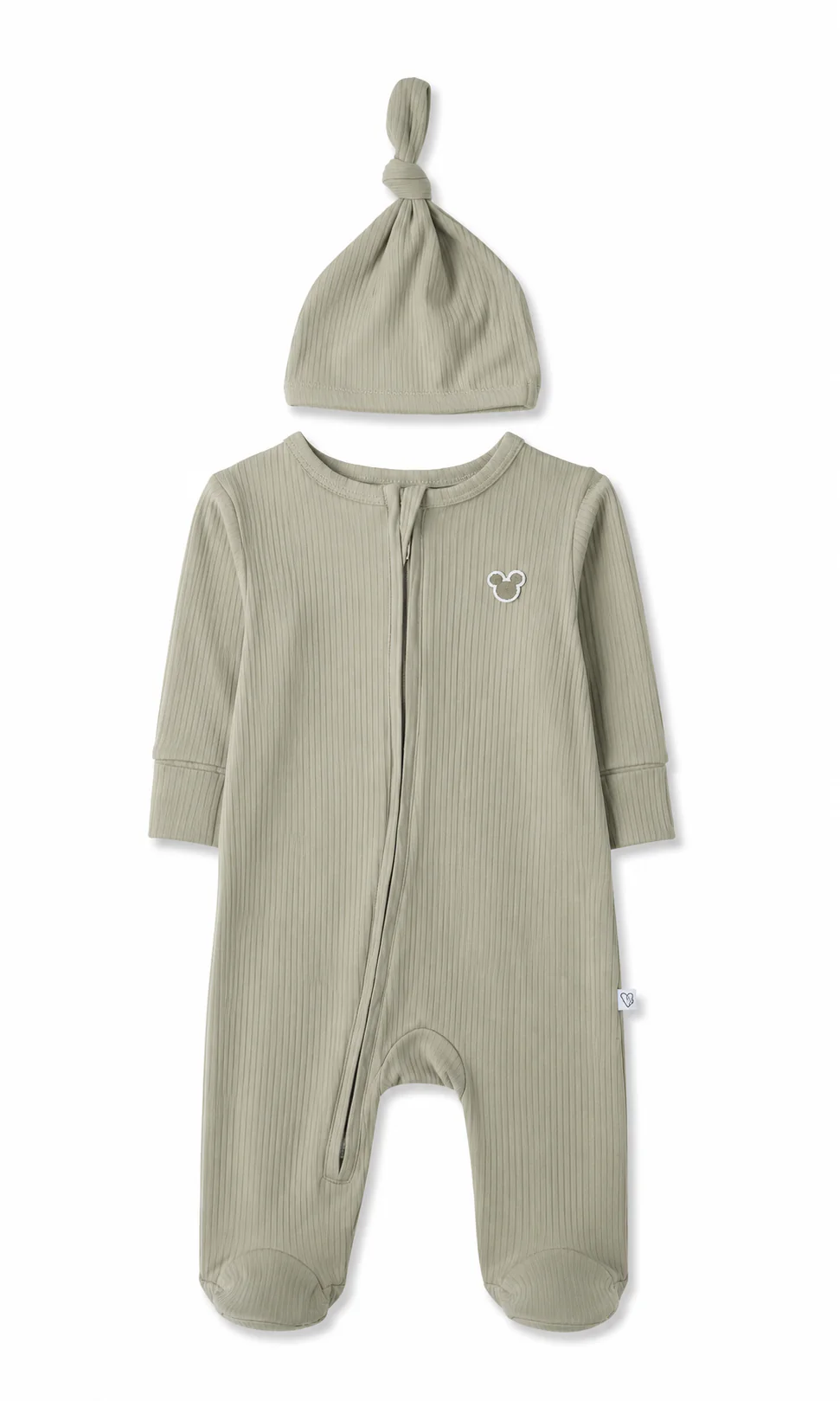 Baby Boys Romper with Hat Sage Green Ribbed