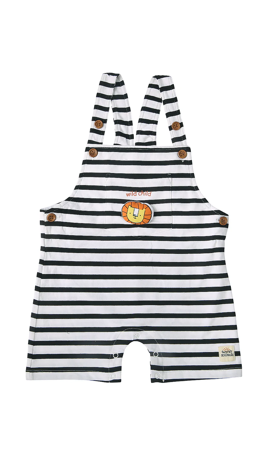 Baby Boys Striped Dungaree Black White Lion Print
