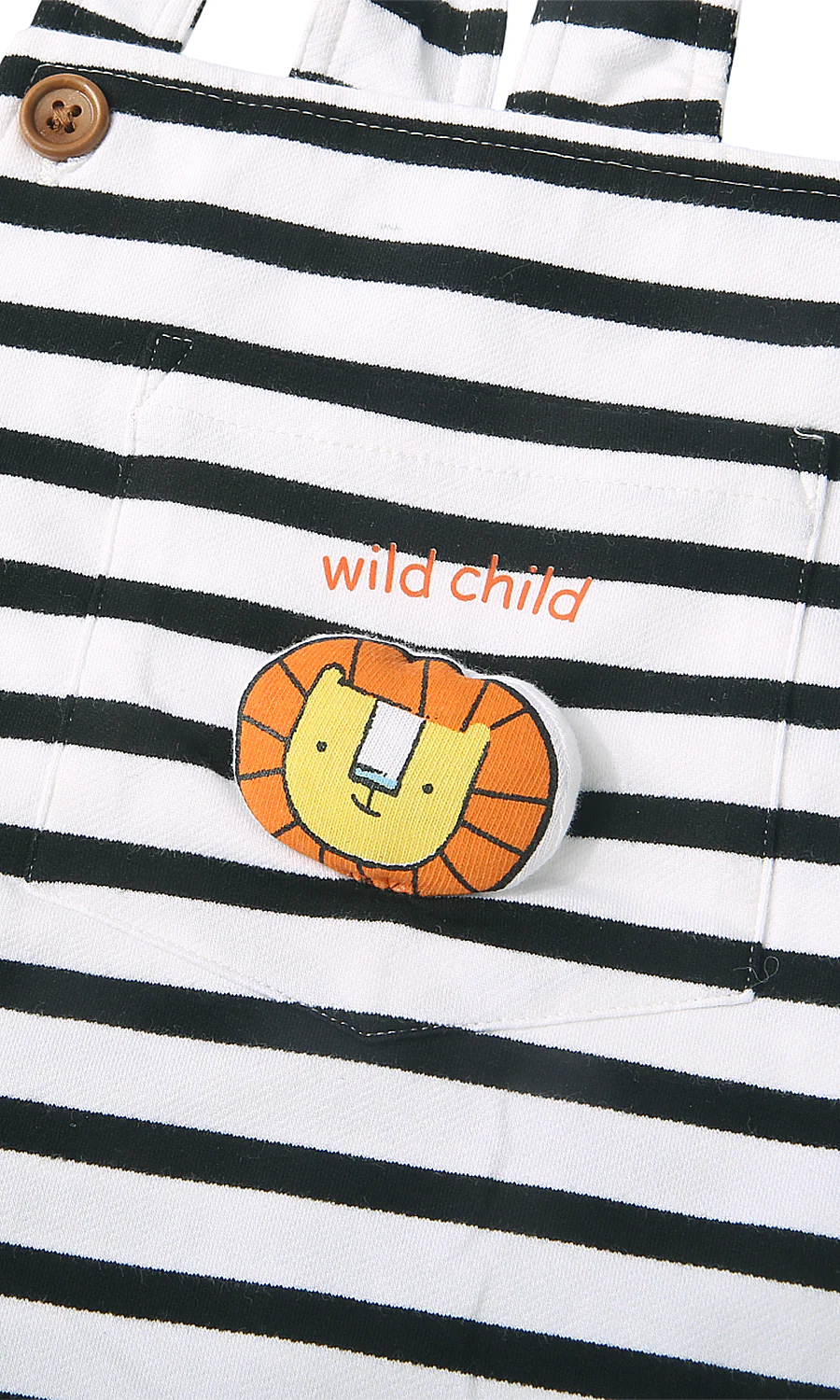 Baby Boys Striped Dungaree Black White Lion Print - Image 3