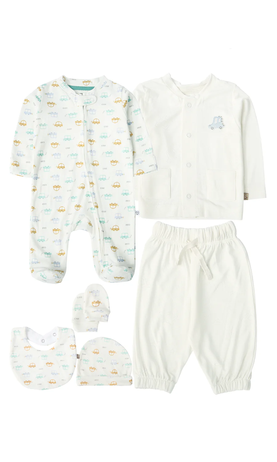 Baby Car Print 6-Piece Gift Set White