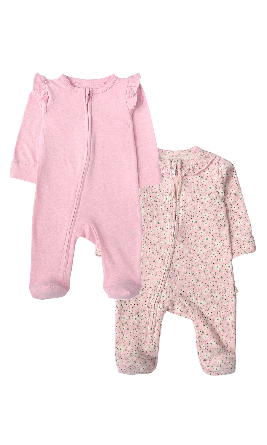 Baby Girl Romper Pack of 2 Pink Floral Print & Pink Solid Ruffle