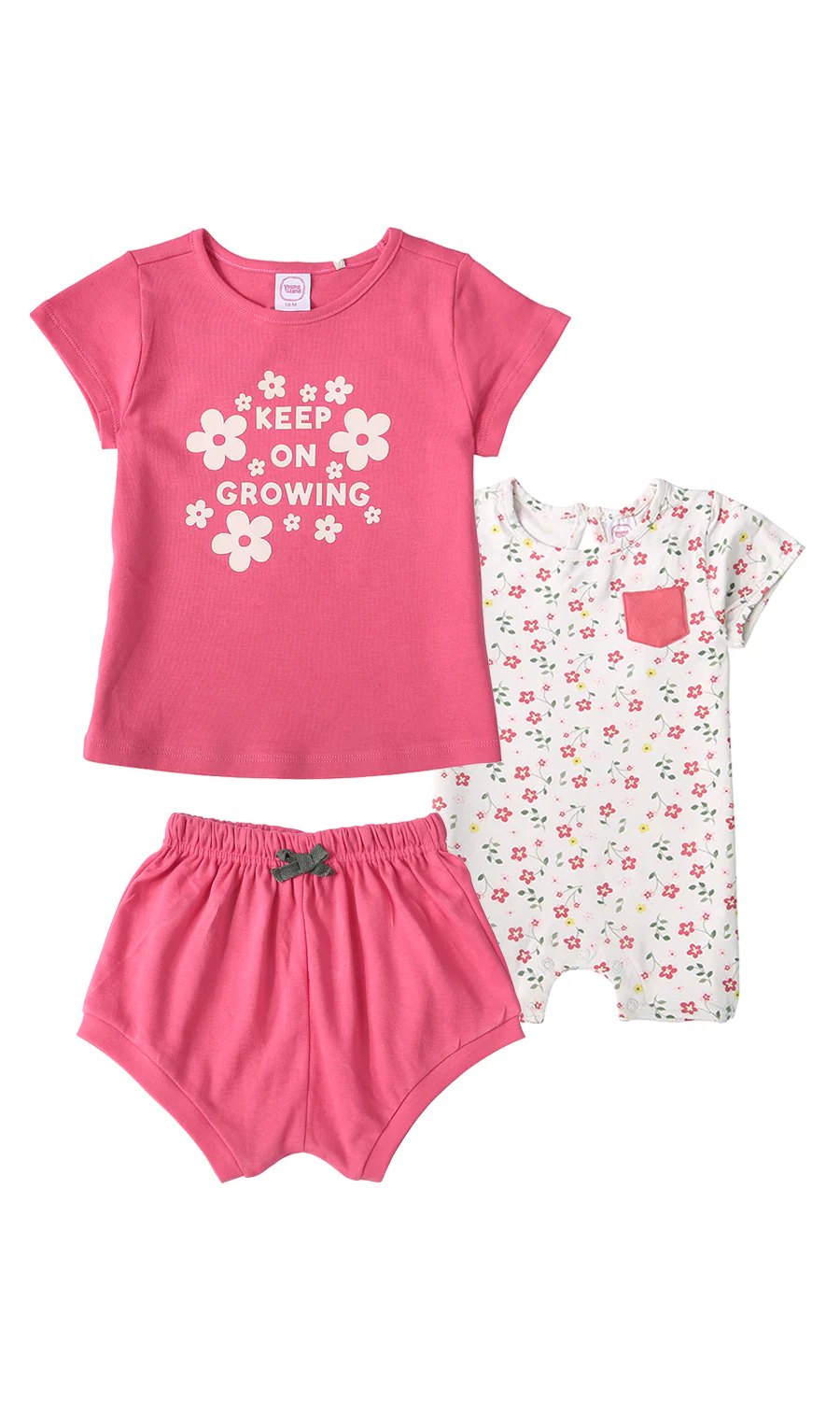 Baby Girls 3 Pcs Summer Suit Hot Pink White Floral Print