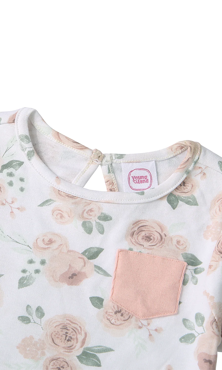 Baby Girls 3 Pcs Summer Suit Peach White Rose Floral Print - Image 3