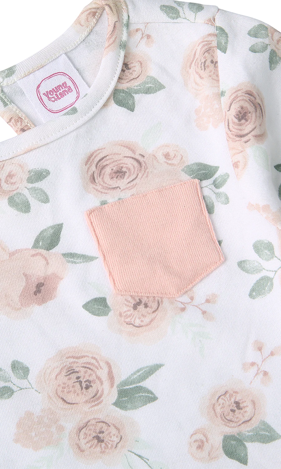 Baby Girls 3 Pcs Summer Suit Peach White Rose Floral Print - Image 4