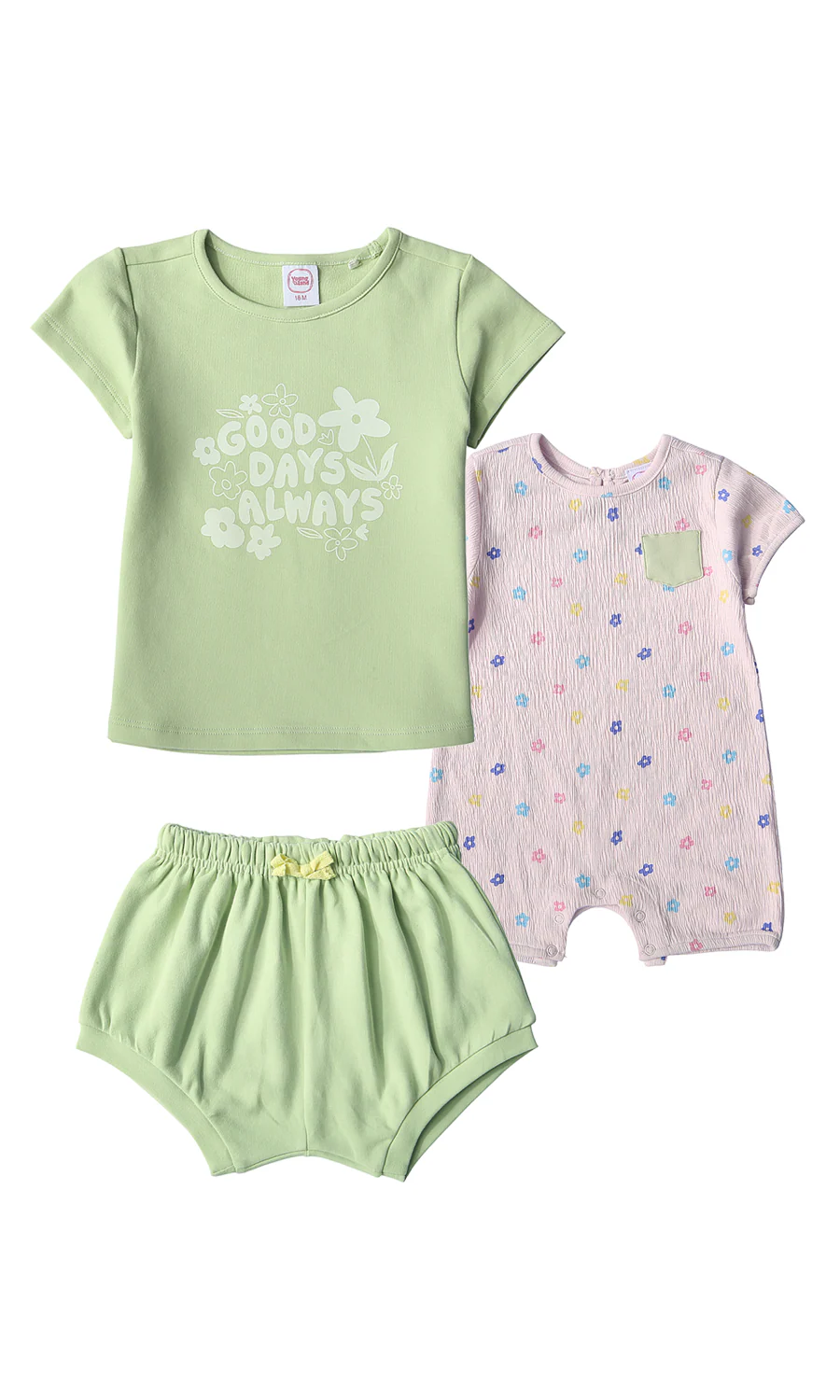 Baby Girls 3 Pcs Summer Suit Sage Green Pink Floral Print