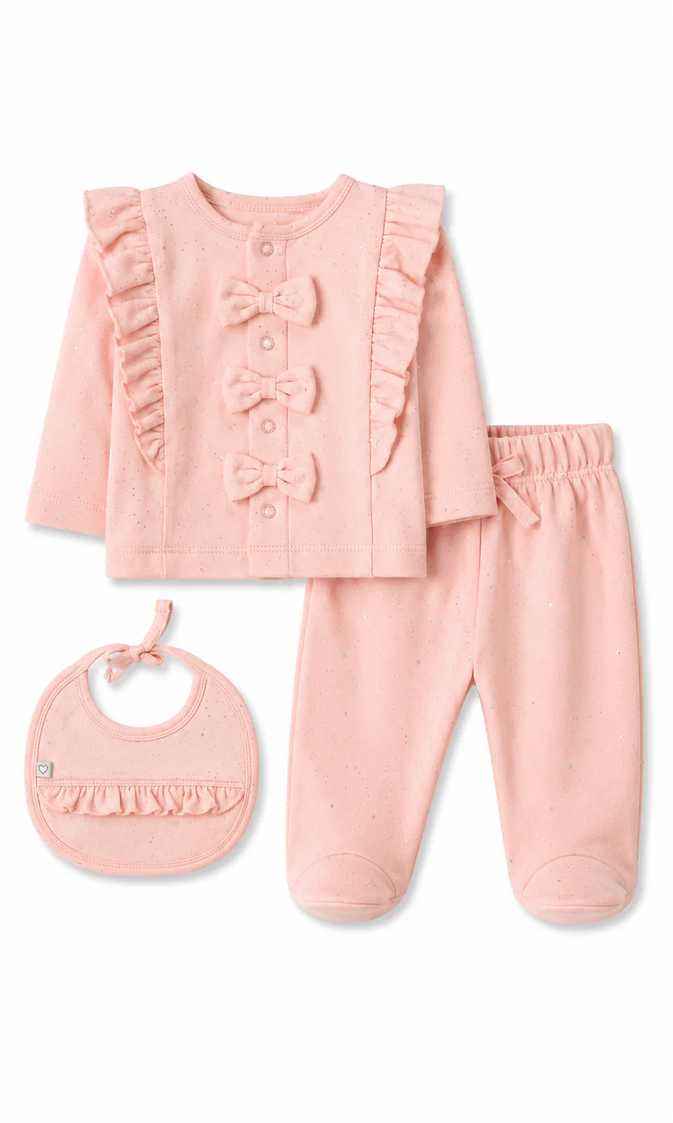 Baby Girls 3 Piece Gift Set Dusty Pink Bow Detail