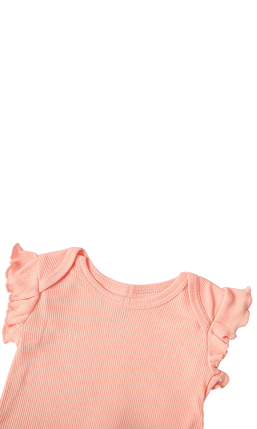 Baby Girls 3 Piece Suit Coral Pink Ribbed Flutter Sleeve Bodysuit Floral Joggers Headband Set - Image 2