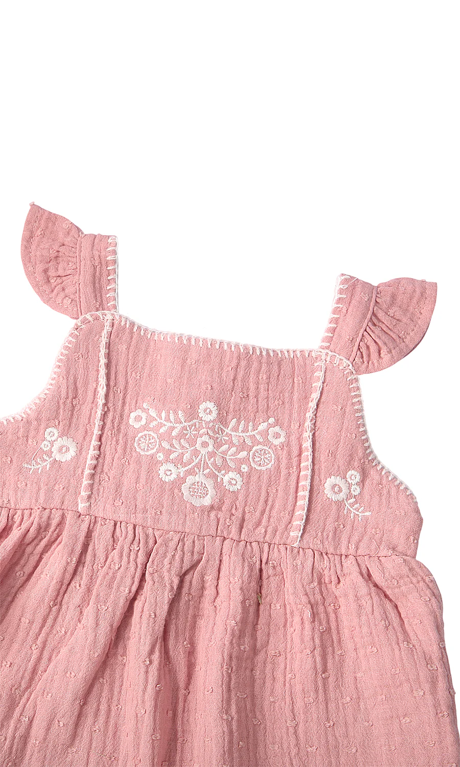 Baby Girls 3 Piece Suit Dusky Rose Swiss Dot White Floral Embroidered Frill Dress Bloomers Hat Set - Image 3