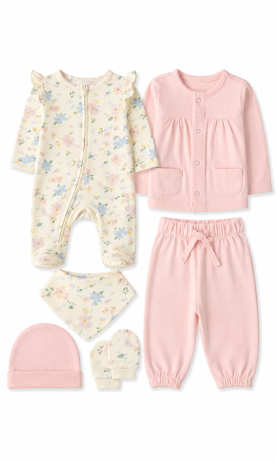 Baby Girls 6-Piece Gift Set Cream & Pink Floral