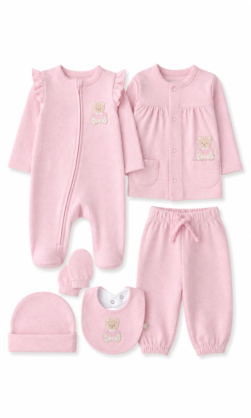 Baby Girls 6-Piece Gift Set Dusty Pink Teddy Bear