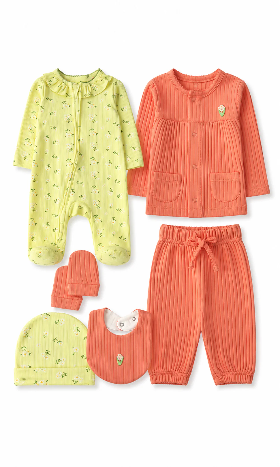 Baby Girls 6-Piece Gift Set Yellow Green & Coral Floral