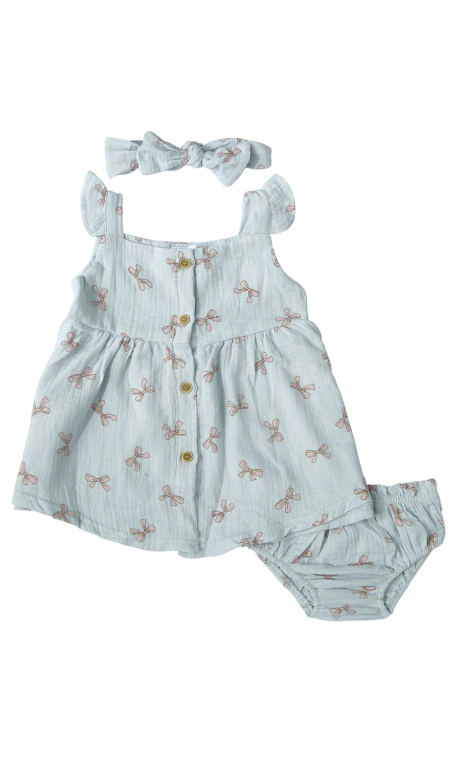 Baby Girls Bow Print Dress Set Mint Blue