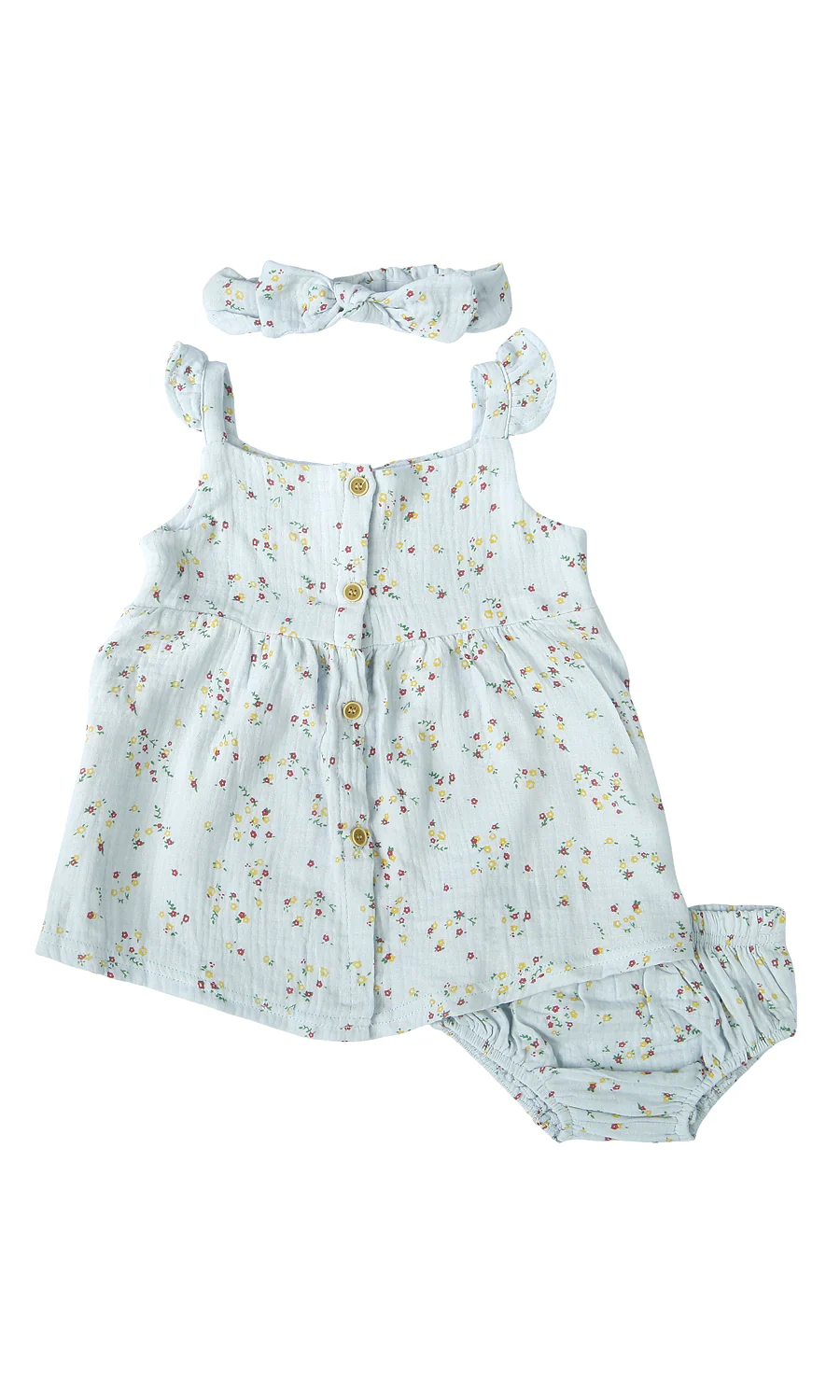 Baby Girls Dress Bloomer Headband Set Blue Floral Print