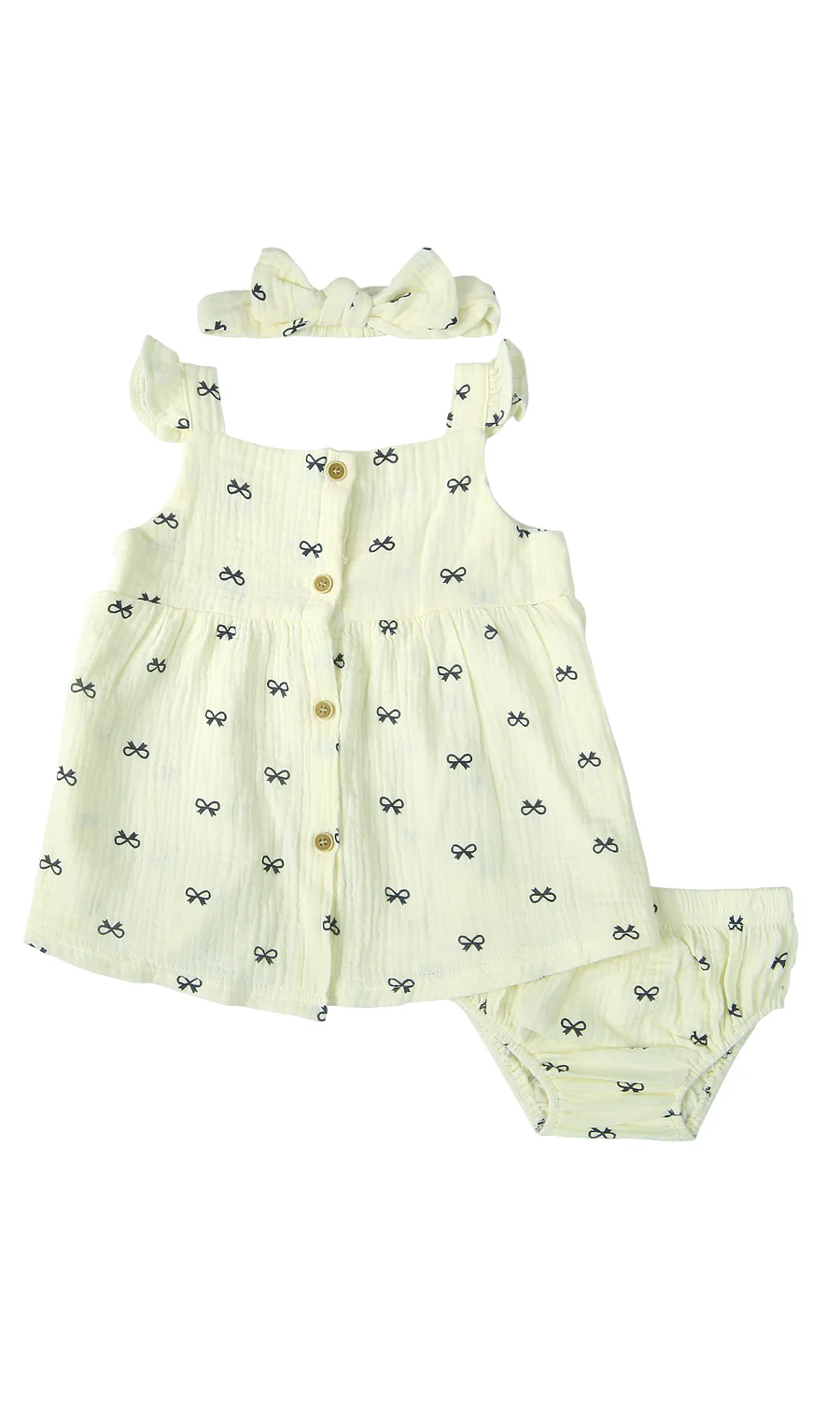Baby Girls Dress Bloomer Headband Set Cream Bow Print