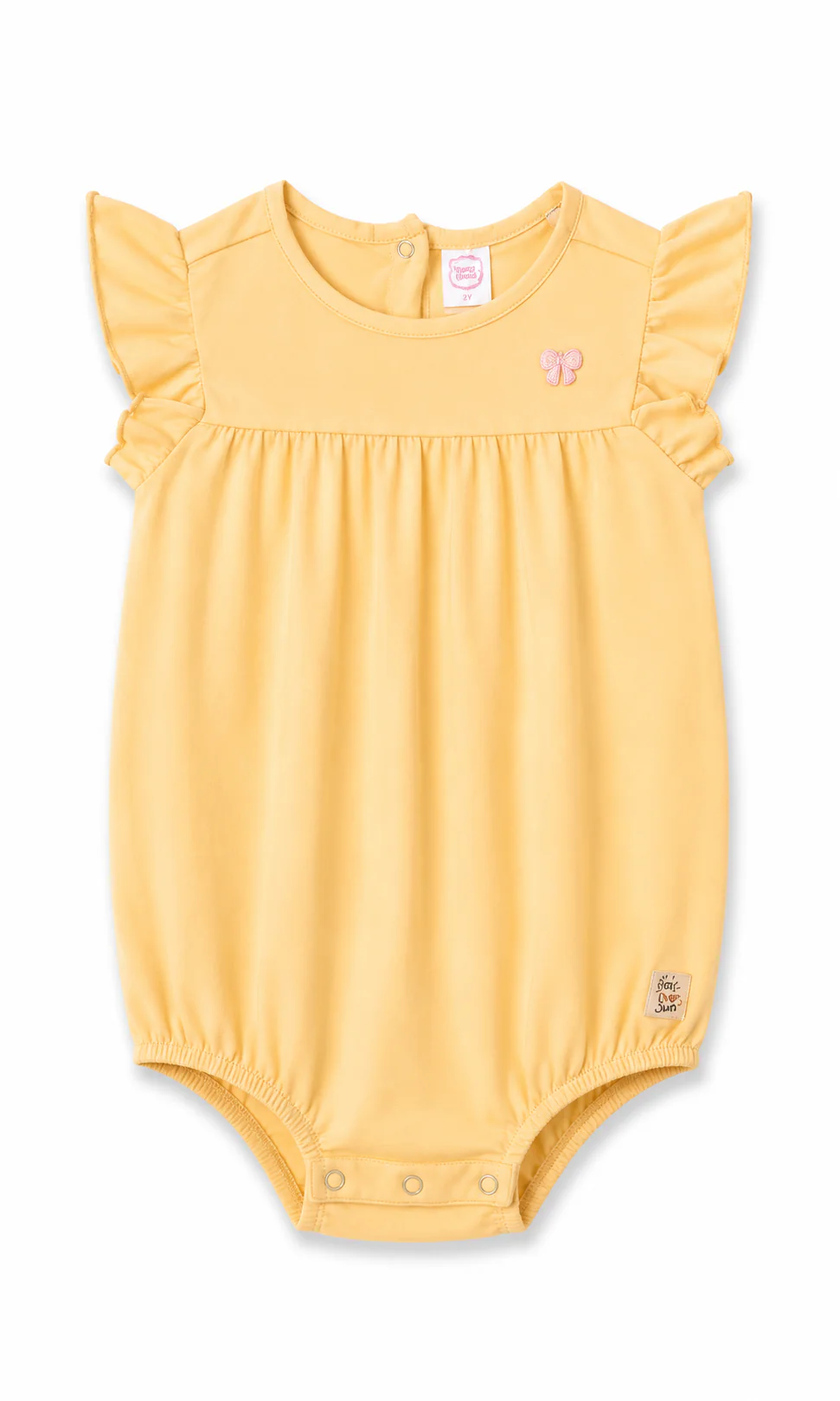 Baby Girls Flutter Sleeve Bodysuit Pack of 2 Yellow & White Rainbow Print - Image 2