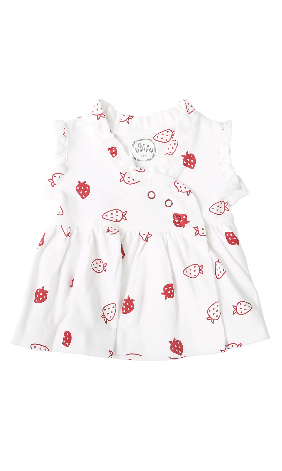 Baby Girls Frock White Strawberry Print Flutter Sleeve Peter Pan Collar