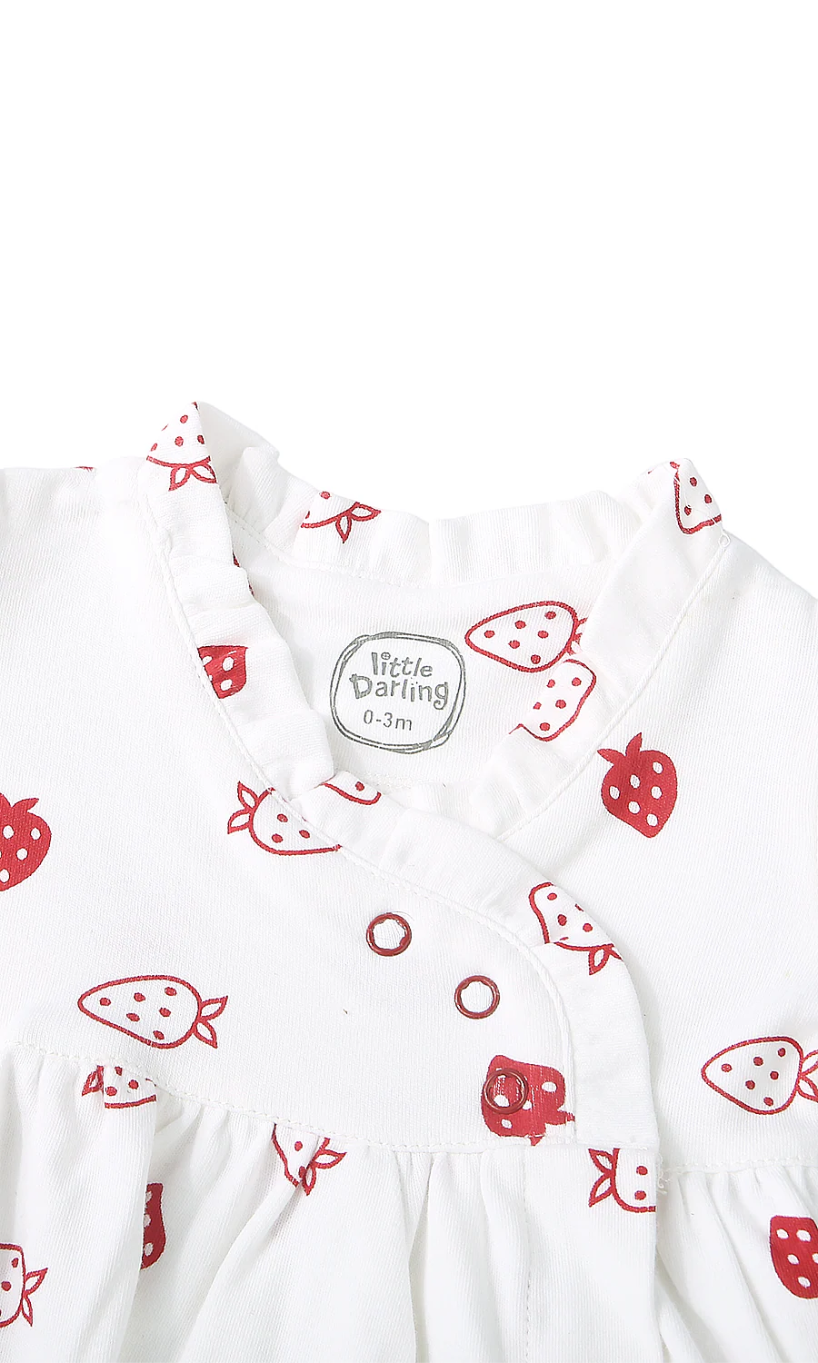 Baby Girls Frock White Strawberry Print Flutter Sleeve Peter Pan Collar - Image 2