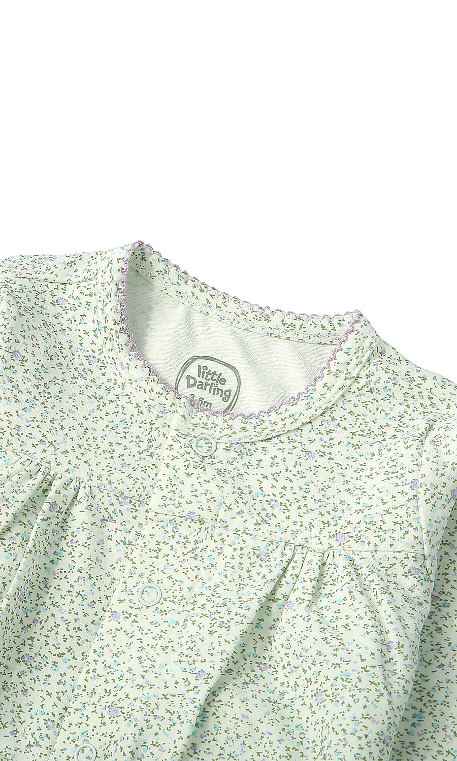 Baby Girls Night Suit Mint Micro Floral Ditsy Print Gather 2-Piece Pyjama Set - Image 2