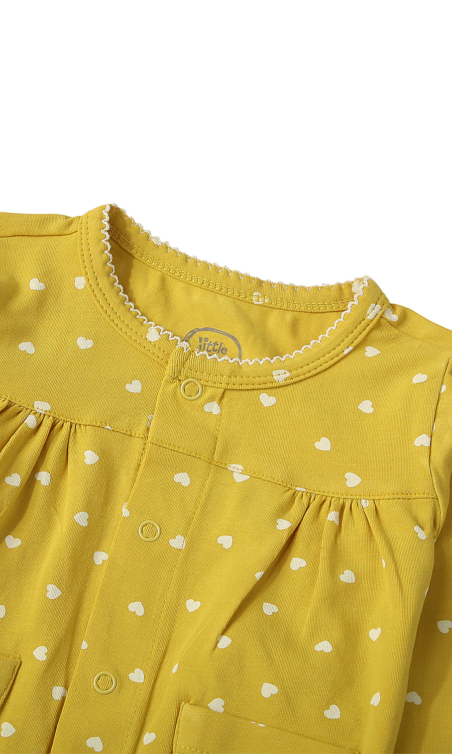 Baby Girls Night Suit Mustard Yellow Mini Heart Print Lace Trim 2-Piece Pyjama Set - Image 2