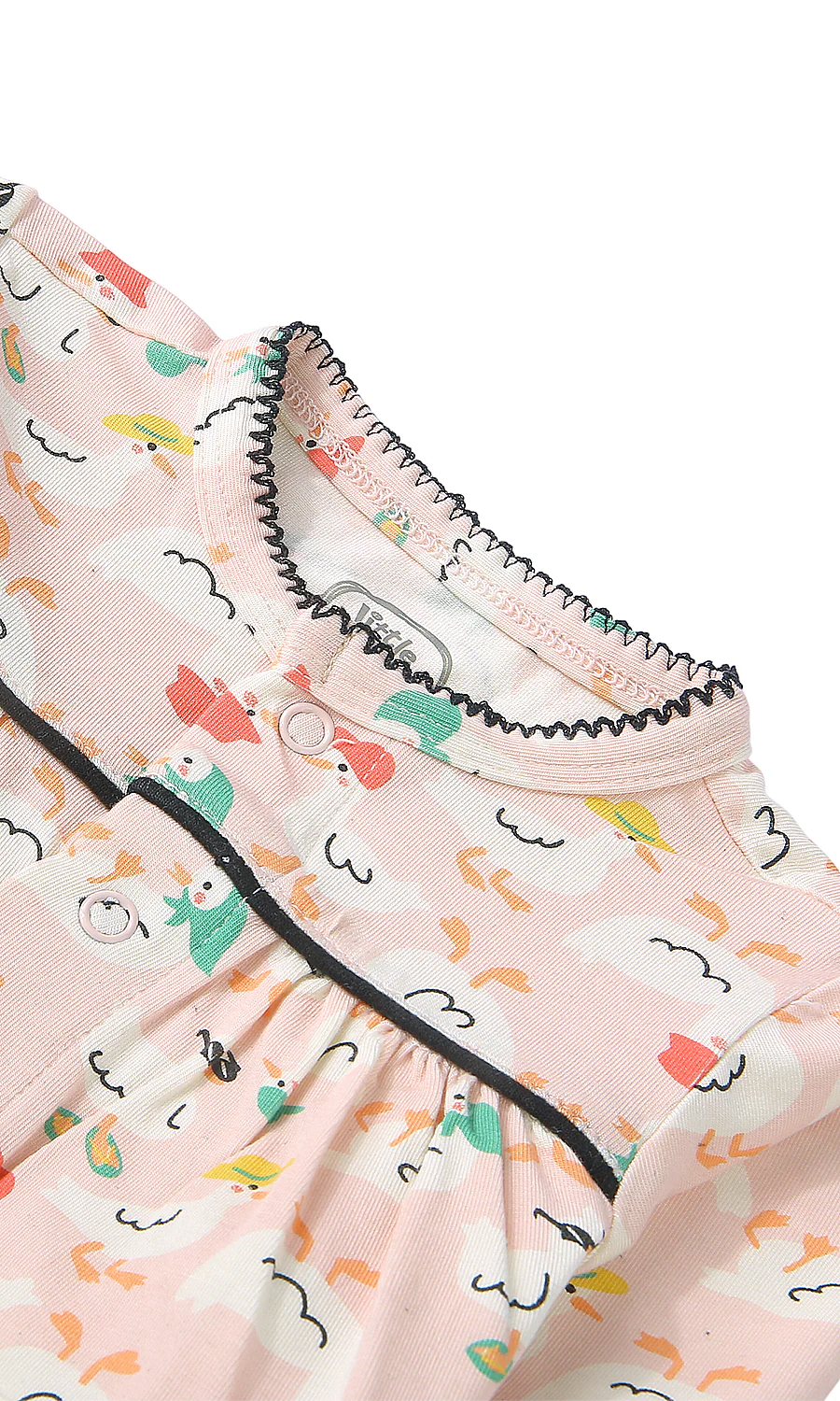 Baby Girls Night Suit Peach Bird Print - Image 2