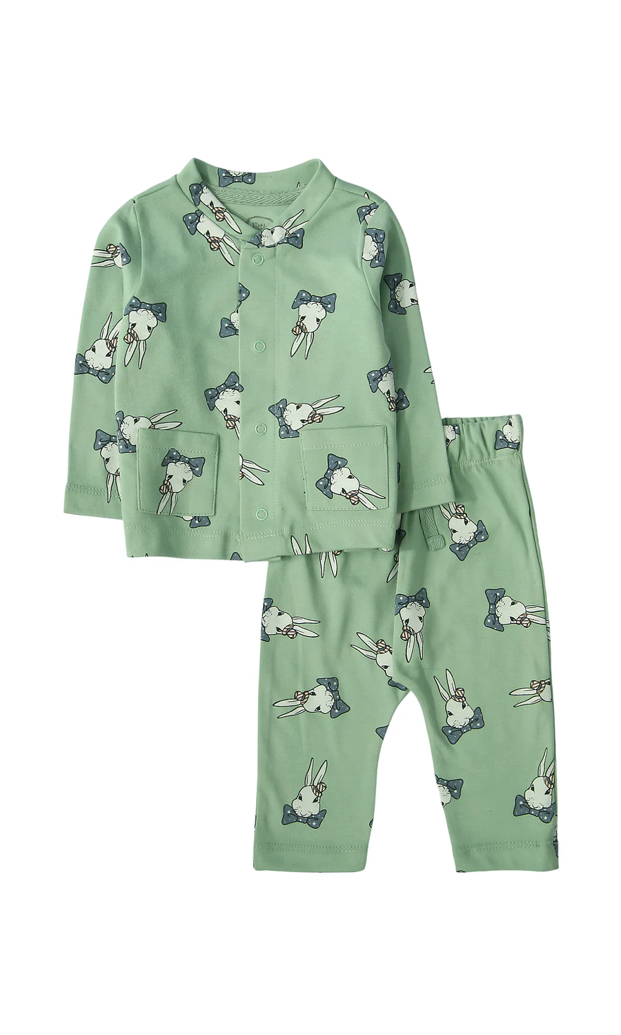 Baby Girls Night Suit Sage Green Bunny Print 2-Piece Pyjama Set