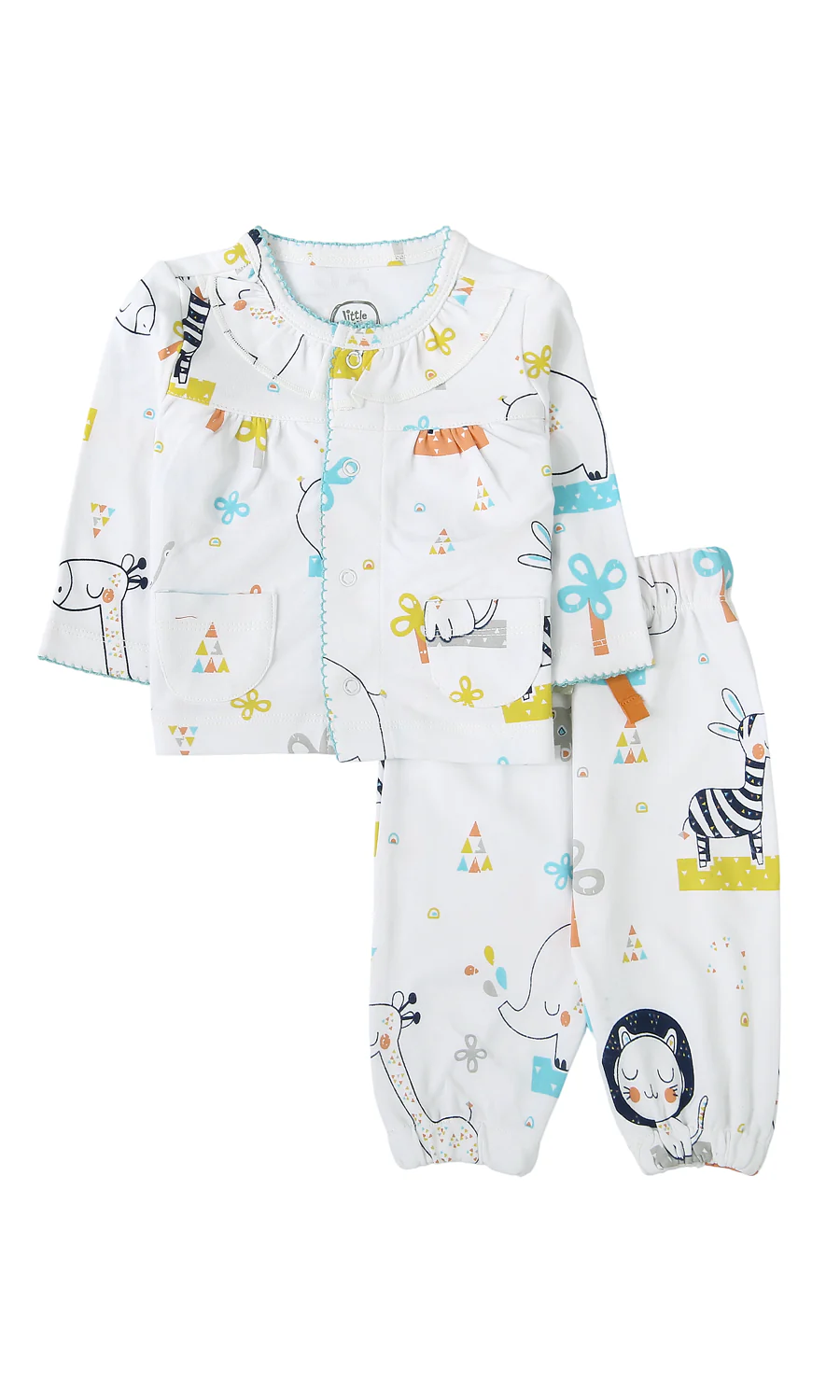 Baby Girls Night Suit White Animal Print