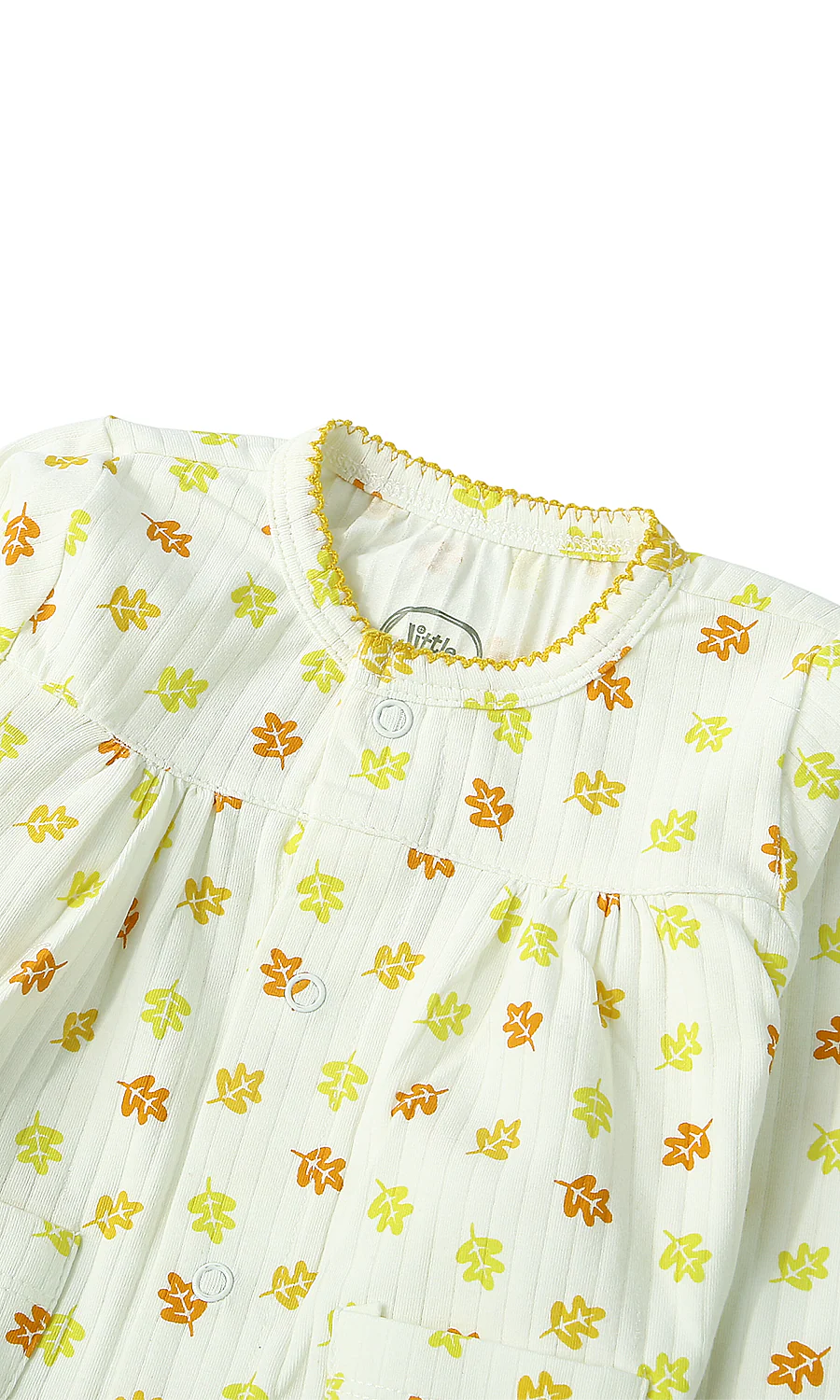 Baby Girls Night Suit White Autumn Leaf Print Lime Trim 2-Piece Pyjama Set - Image 2